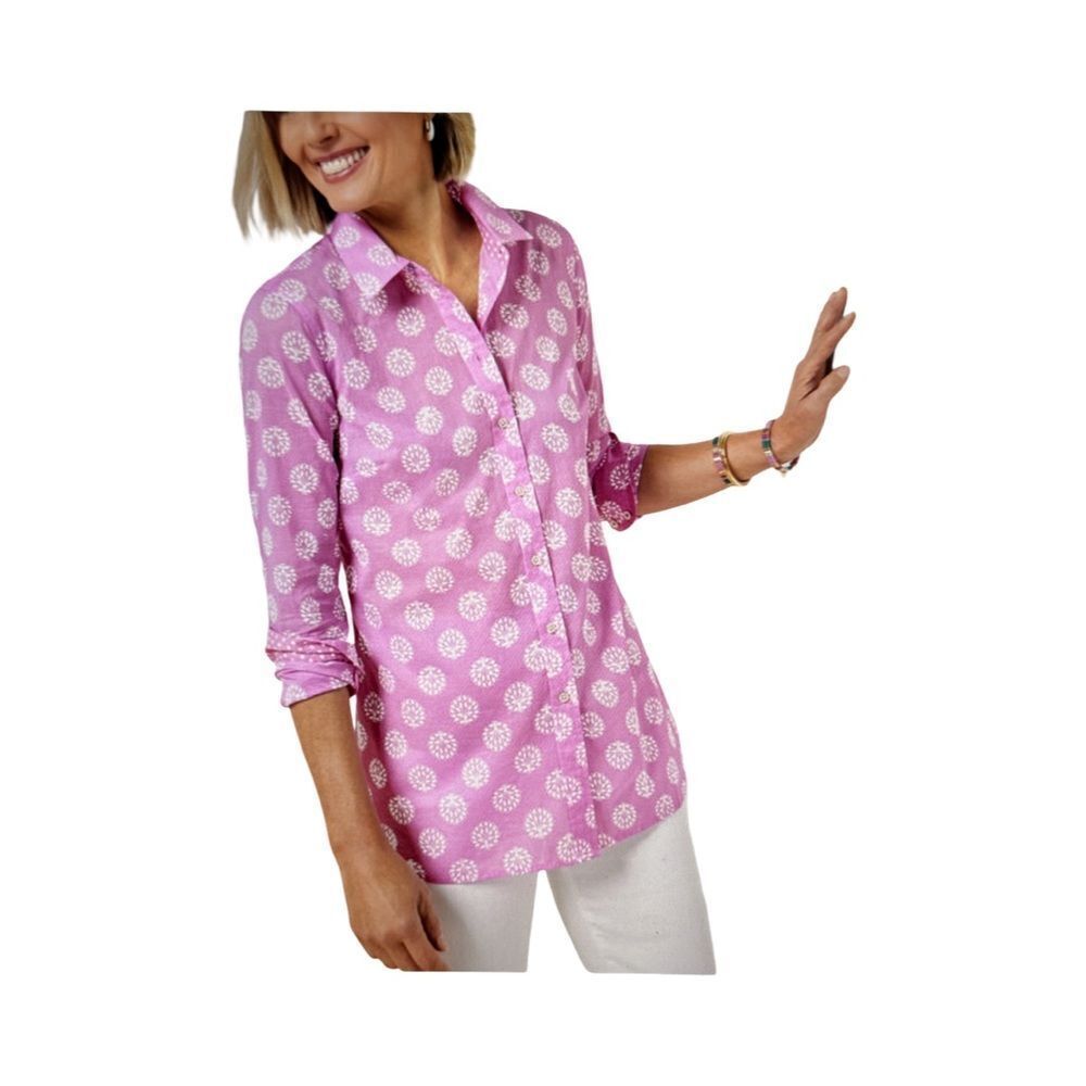 TALBOTS COTTON BUTTON FRONT SHIRT-TREE OF LIFE.